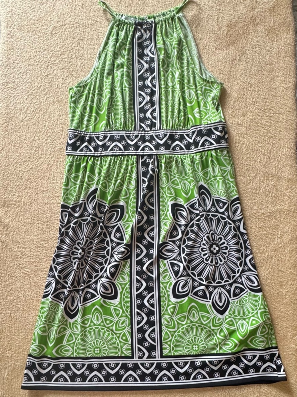 London Times Lime Green and White Halter Maxi Dress
